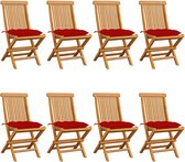 Decoways - Tuinstoelen 8 st met rode kussens massief teakhout