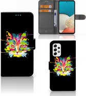 Wallet Book Case Geschikt voor Samsung Galaxy A53 Smartphone Hoesje Cat Color Leuke Verjaardagscadeaus