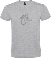 Grijs  T shirt met  " I'd rather be Fishing / ik ga liever vissen " print Zilver size M