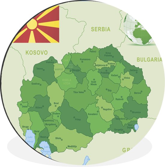 Wandcirkel – Muurcirkel – Illustratie van Noord-Macedonië in het groen met de vlag – Aluminium – Dibond – 60×60 cm – Binnen en Buiten