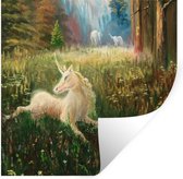 Muurstickers - Sticker Folie - Een illustratie van een eenhoorn in een bos - Meisjes - Kinderen - Kids - 120x120 cm - Plakfolie - Muurstickers Kinderkamer - Zelfklevend Behang XXL - Zelfklevend behangpapier - Stickerfolie