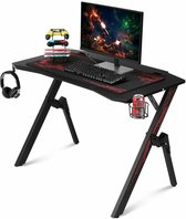 Manzibo Game Bureau - Bureau voor Volwassenen - Gaming Desk - Bureautafel - Computer Tafel - Moderne Laptoptafel - Zwart/Rood