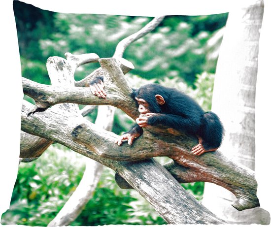 Sierkussens - Kussentjes Woonkamer - 45x45 cm - Jonge chimpansee in de jungle