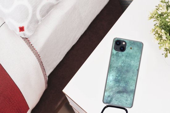 Telefoonkoord - Telefoonketting - Telefoonhoesje Geschikt voor iPhone 13 Mini - Staalplaat - Blauw - Roest print - Siliconen - Crossbody - Telefoonhoesje met koord