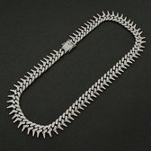 ICYBOY 18K Massieve Miami Spike Heren Ketting Verguld Zilver [SILVER-PLATED] [ICED OUT] [18 inch - 45 cm Small / Medium] - HCuban Chain Necklace Barbed Link