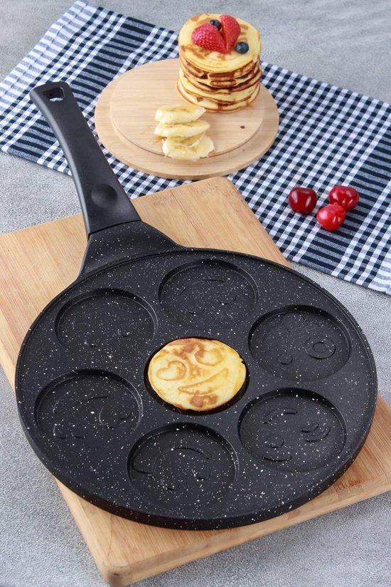 Billy keuken bleek Pannenkoekenpan met 7 Smileys - Ø28 cm - Crêpe Pan non-stick coating -  Pancake pan -... | bol.com