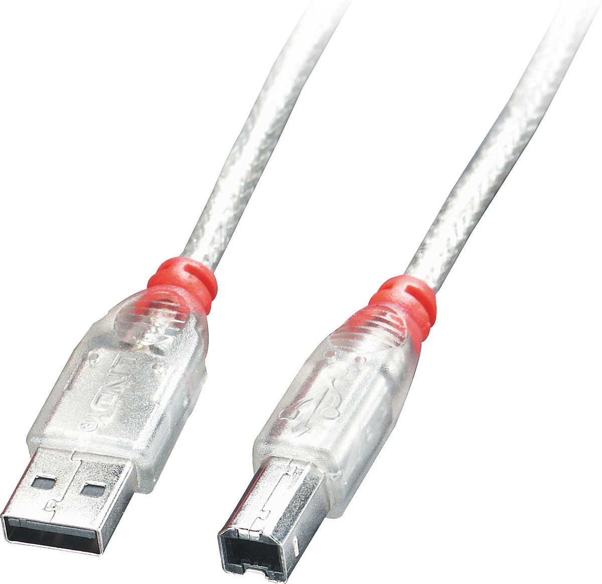 LINDY USB-kabel USB 2.0 USB-A stekker, USB-B stekker 2.00 m Transparant 41753