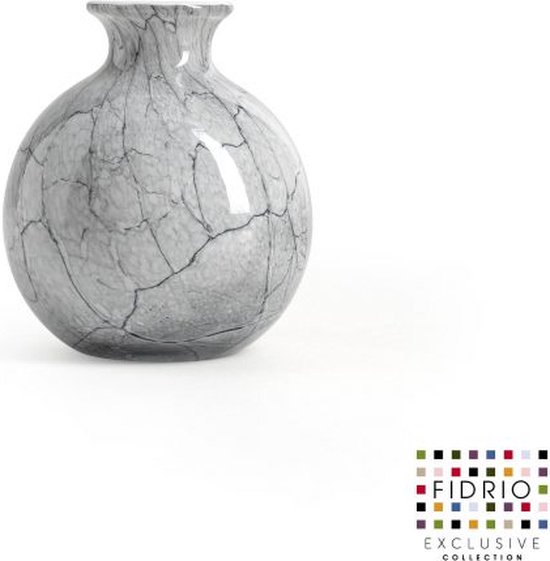 Vase Design Bolvase With Neck - Fidrio CEMENT GREY - vase à fleurs en verre soufflé bouche - diamètre 11 cm