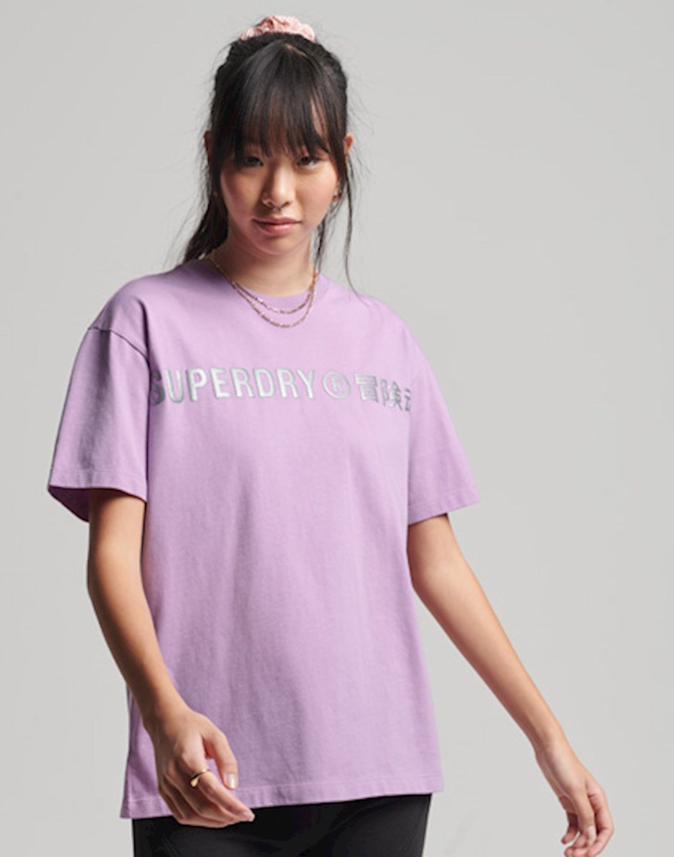 Superdry Dames tshirt Core Logo Linear T-shirt met losse pasvorm 6np – Mid Lilac