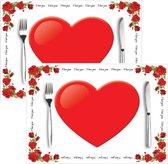 20x stuks Hartjes placemats I Love You 42 x 30 cm - Valentijnsdag - Bruiloft - Tafelversiering - 90 grams papieren placemats