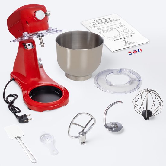 KitchenBrothers Keukenmachine - Keukenrobot - 6,2L Mengkom - 1800W - Keukenmixer - Aluminium - Rood van KitchenBrothers — afbeelding 5