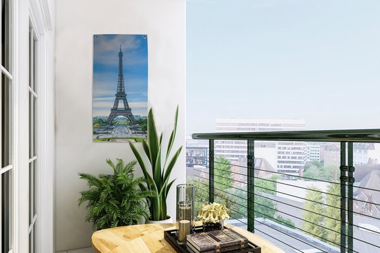 Affiche de jardin La Tour Eiffel avec un environnement très coloré - 30x60 cm - Toile jardin - Affiche extérieure