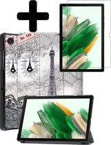 Samsung Galaxy Tab A8 Hoes Book Case Hoesje Met Screenprotector Bescherm Glas - Eiffeltoren
