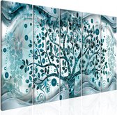 Schilderij - Tree and Waves (5 Parts) Blue.