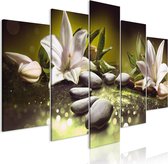 Schilderij - Lilies and Stones (5 Parts) Wide Green.