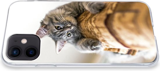 Telefoonhoesje Geschikt voor iPhone 12 mini hoesje - Kat - Krabpaal - Grijs - Siliconen Telefoonhoesje Telefoonhoesje