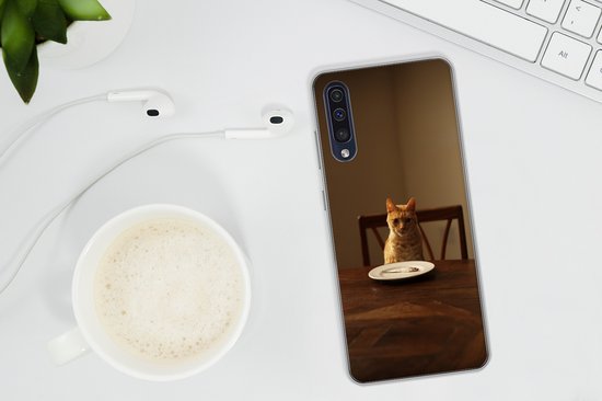 Coque Samsung Galaxy A30s - Chat - Table à manger - Assiette - Coque de téléphone en Siliconen