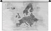 Wandkleed - Wanddoek - Europakaart op krantenpapier - zwart wit - 60x40 cm - Wandtapijt