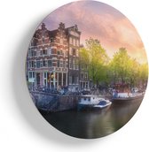 Artaza Houten Muurcirkel - Amsterdamse Grachten  - Ø 45 cm - Klein - Multiplex Wandcirkel - Rond Schilderij