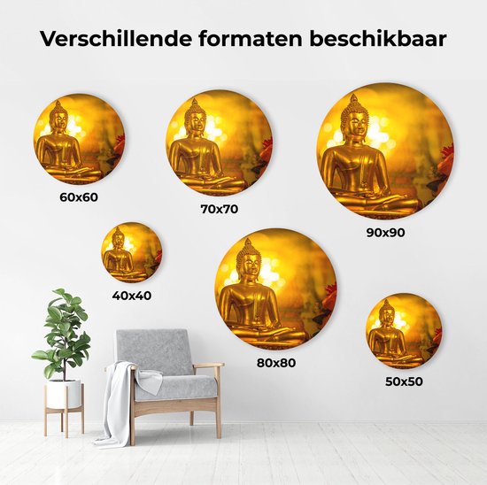 Artaza Dibond Wall Circle - Statue Bouddha Doré - Ø 50 cm - Klein - Wall Circle - Tableau Rond - Pour Intérieur et Extérieur