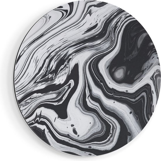 Artaza Dibond Muurcirkel Abstracte Kunst - Zwart met Wit - Ø 50 cm - Klein - Wandcirkel - Rond Schilderij - Voor Binnen en Buiten