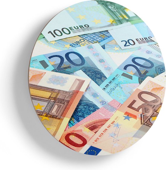 Artaza Houten Muurcirkel - Euro Geld Biljetten - Briefjes - Ø 85 cm - Groot - Multiplex Wandcirkel - Rond Schilderij