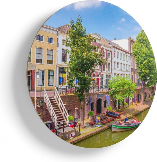 Artaza Muurcirkel - Huisjes Aan De Oudegracht In Utrecht - Wandcirkel - Rond Schilderij