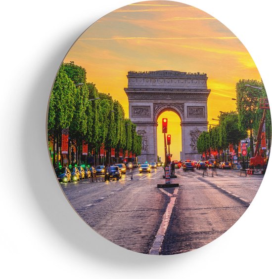 Artaza Muurcirkel - Arc De Triomphe In Parijs Vanaf De Straat - Wandcirkel - Rond Schilderij