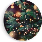 Artaza Dibond Muurcirkel Versierde Kerstboom Met Lichtjes - Ø 70 cm - Wandcirkel - Rond Schilderij - Voor Binnen en Buiten