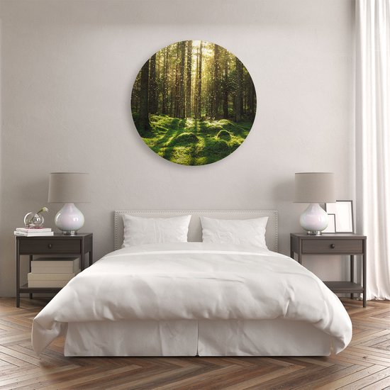 Cercle Mural Artaza Dibond - Forêt avec Mousse Verte au Terre - Ø 80 cm - Groot - Cercle Mural - Tableau Rond - Pour Intérieur et Extérieur