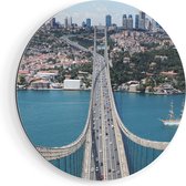 Artaza Dibond Muurcirkel Istanbul Bosporus Brug Vanaf Boven - Ø 80 cm - Groot - Wandcirkel - Rond Schilderij - Voor Binnen en Buiten