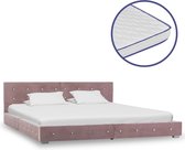 Decoways - Bed met traagschuim matras fluweel roze 160x200 cm