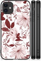 GSM Hoesje iPhone 11 Silicone Back Case met Zwarte rand Watercolor Flowers