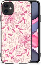 Silicone Case Geschikt voor iPhone 11 Smartphone Hoesje met Zwarte rand Roze Bloemen