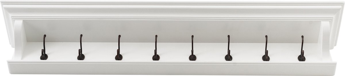 Halifax Wandkapstok met 8 Haken en Opbergplank – Klassiek Landelijk Design in Wit met Antiek Messing Afwerking