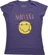 Nirvana Dames Tshirt -M- Xerox Smiley Pink Paars