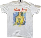 Bon Jovi Heren Tshirt -L- Slippery When Wet Original Cover Wit