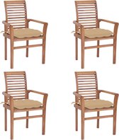 Decoways - Eetkamerstoelen 4 stuks met beige kussens massief teakhout