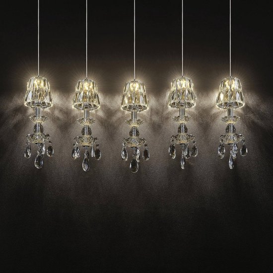Lucande - hanglamp - 5 lichts - glas, kristal, ijzer - helder, chroom - Inclusief lichtbronnen