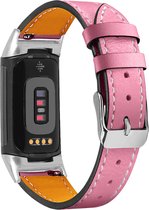 YONO Leer Bandje geschikt voor Fitbit Charge 5 / 6 - Vervangende Lederen Armband - Roze