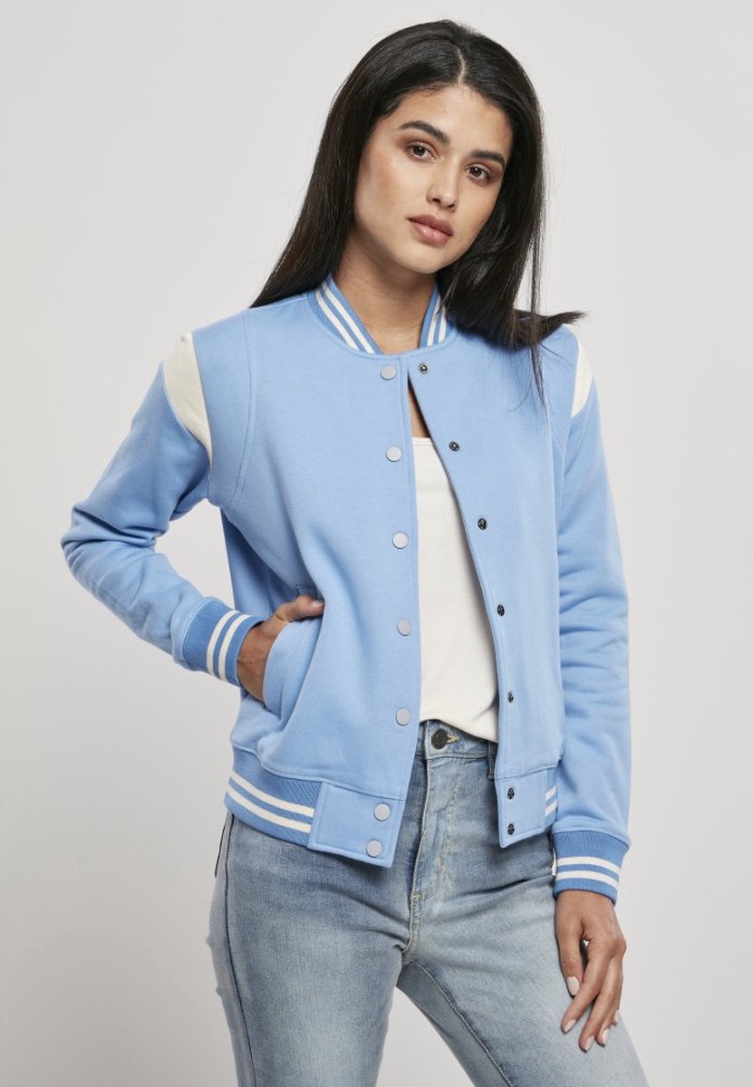 Urban Classics Vest College Sweat Jacket Tb2618 Clearwater Whitesand Dames Blauw
