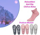 2-Paar Wollen Huissokken Anti Slip Chill en Relax in Rose en Donkergrijs-Maat 35-38