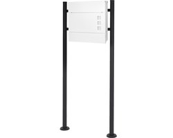 ECD Germany Stand brievenbus met krantenvak, design brievenbus met paal, brievenbussysteem, brievenbusstandaard zwart 120 cm, brievenbus wit 37x10,5x36,5 cm, roestvrij staal/staal met poedercoating