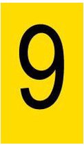 Mini cijfer stickers 9, geel zwart 22,8 x 38 mm - 12/vel
