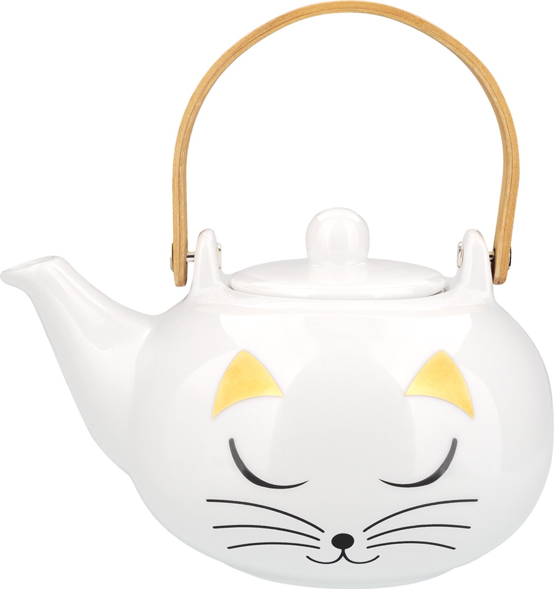 Matinal design - Katten theepot - Japanse stijl- geïntegreerd filter -wit / goudkleur 13 x 21 x 15 cm