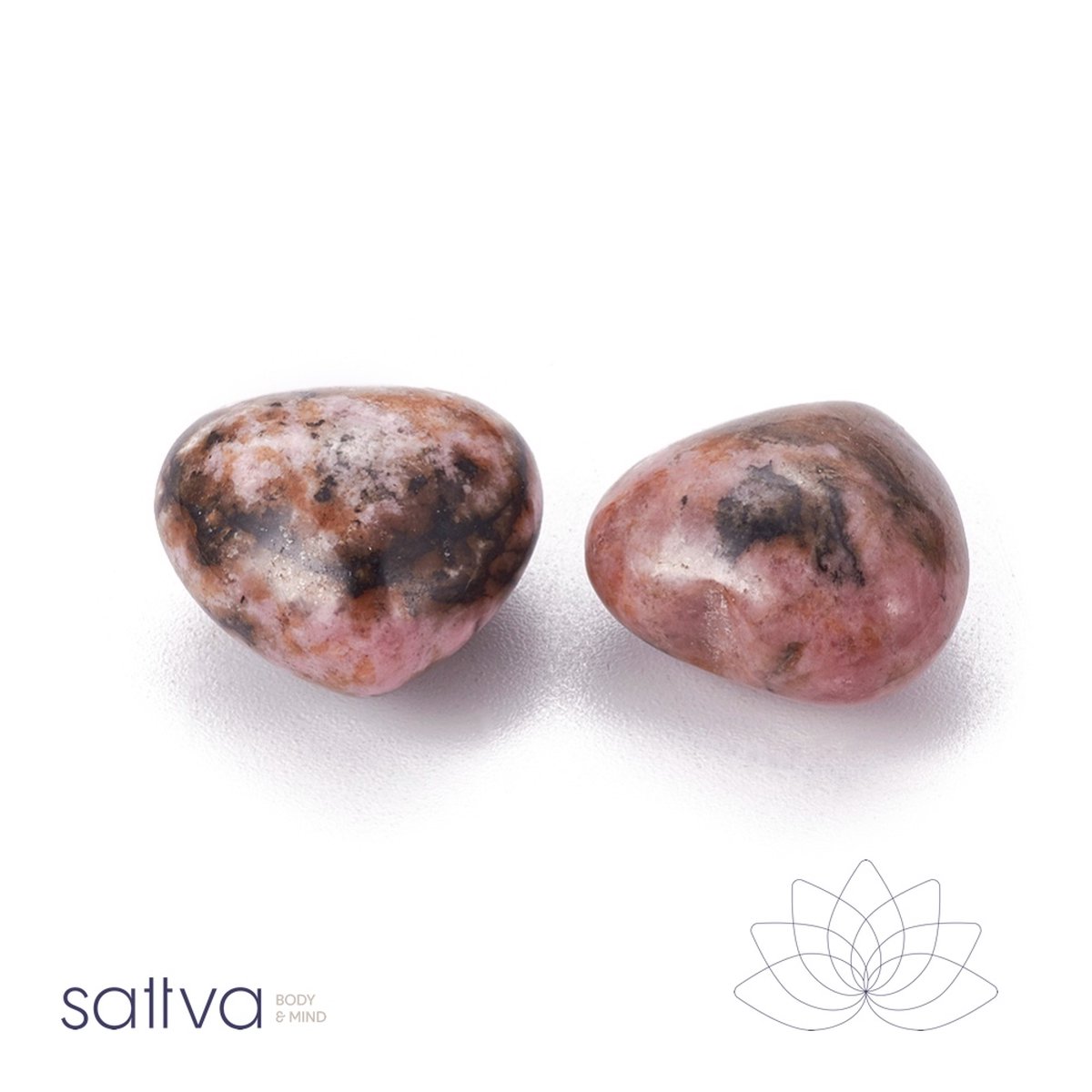 Sattva Rocks | Rhodoniet edelsteen mini hartjes 3 stuks (15mm) in een velours kado zakje VRIENDSCHAP & VERGEVING