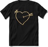 Valentijn Goud Hart T-Shirt | Grappig Valentijnsdag Cadeautje voor Hem en Haar | Dames - Heren - Unisex | Kleding Cadeau | - Zwart - XL