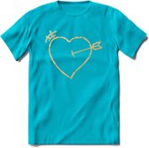Valentijn Goud Hart T-Shirt | Grappig Valentijnsdag Cadeautje voor Hem en Haar | Dames - Heren - Unisex | Kleding Cadeau | - Blauw - XL