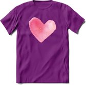 Valentijn Pastel waterverf Hart T-Shirt | Grappig Valentijnsdag Cadeautje voor Hem en Haar | Dames - Heren - Unisex | Kleding Cadeau | - Paars - L