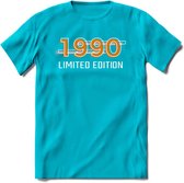 1990 Limited Edition T-Shirt | Goud - Zilver | Grappig Verjaardag en Feest Cadeau Shirt | Dames - Heren - Unisex | Tshirt Kleding Kado | - Blauw - 3XL